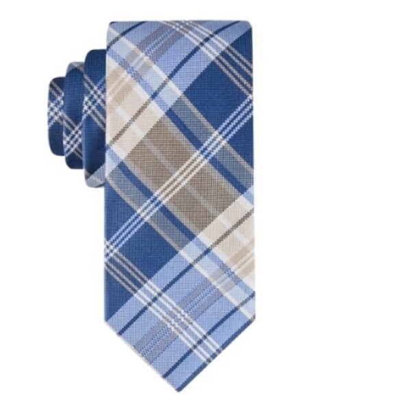 Tommy Hilfiger Men's Boston Classic Plaid Tie Blue Size Regular - Picture 1 of 7